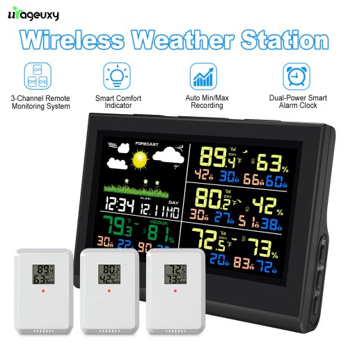 Image of Smart Wireless Weather Station with 3 Sensors, Large Color Display, Indoor Outdoor Digital Thermometer & Hygrometer for Home and Office