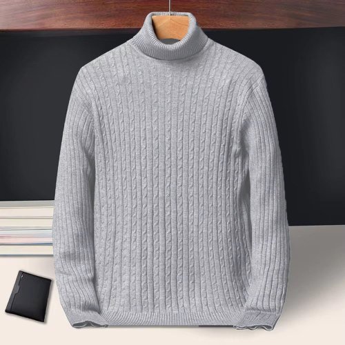 Bild von Herren Rollkragenpullover Herbst/Winter – Gestrickt, Gestreift & Warm – Casual Streetwear Pullover mit Langen Ärmeln in Einfarbigem Grunddesign