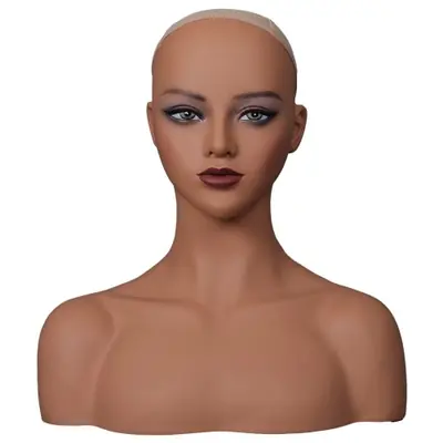 Image de Tête de Mannequin Féminine avec Maquillage Réaliste - Support Perruque