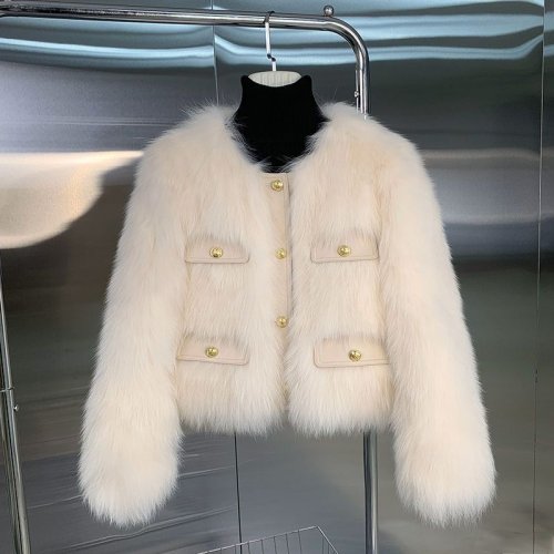 Imagen de Abrigo Corto de Piel de Zorro Imitación para Mujer, Estilo Coreano, Moda Otoño-Invierno 2025, Prenda Caliente y Elegante