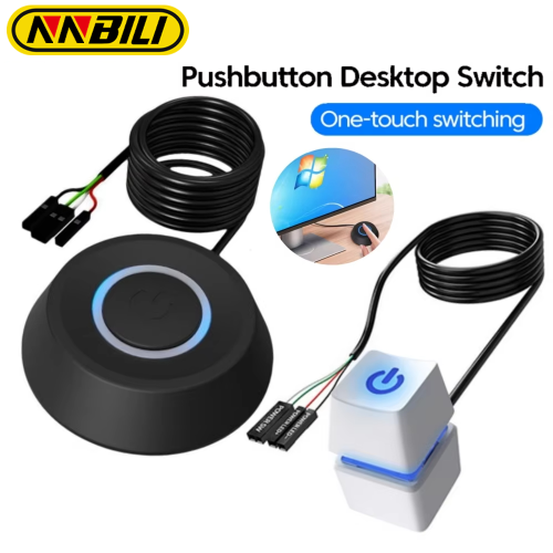 Afbeelding van Nnbili Computer Desktop Switch met LED-verlichting, 2m Verlengkabel voor PC Moederbord met Externe Aan/Uit Knop – Ideaal voor Thuis en Kantoor