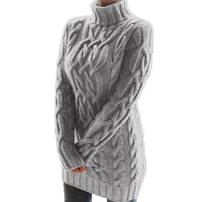 Image de Pull Col Roulé Épais Imprimé Torsadé Femme - Hiver 2024