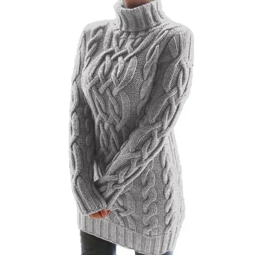 Image de Pull Col Roulé Épais Imprimé Torsadé Femme - Hiver 2024
