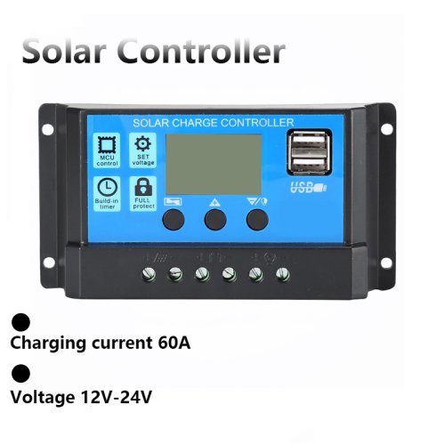 Bild von 60A PWM Solarladeregler mit LCD-Display und Dual-USB-Anschluss für 12V/24V Photovoltaik-Systeme – Hochleistungs-Spannungsregler für Solaranlagen zu Hause