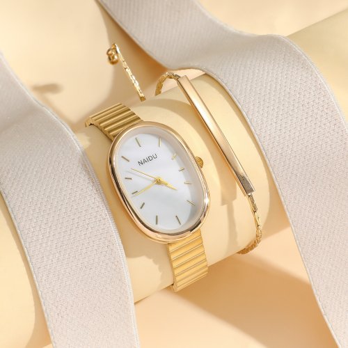 Image of Elegant Oval Women's Quartz Watch with Stainless Steel Band – Luxury Brand Dress Wristwatch for Fashionable Casual and Classical Looks