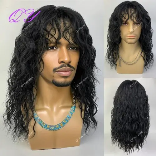 Image de Perruque Homme Bouclée Naturelle Marron Foncé