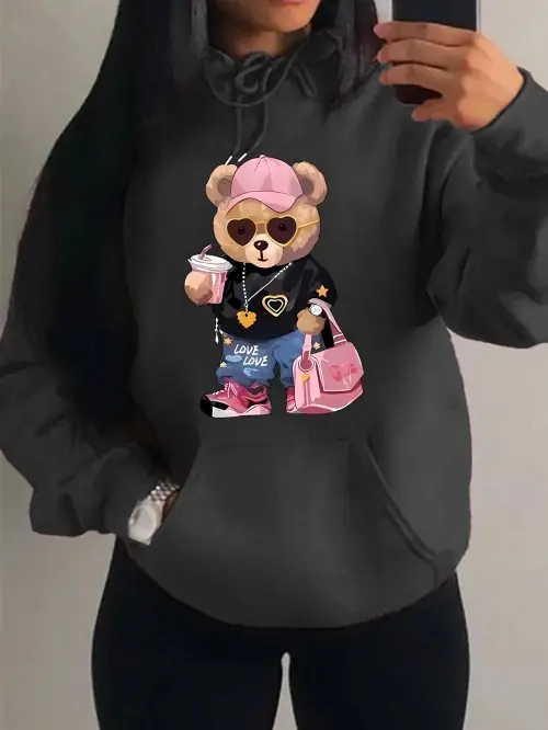 Image de Sweat à Capuche Bear Smile - Style Harajuku pour Femme