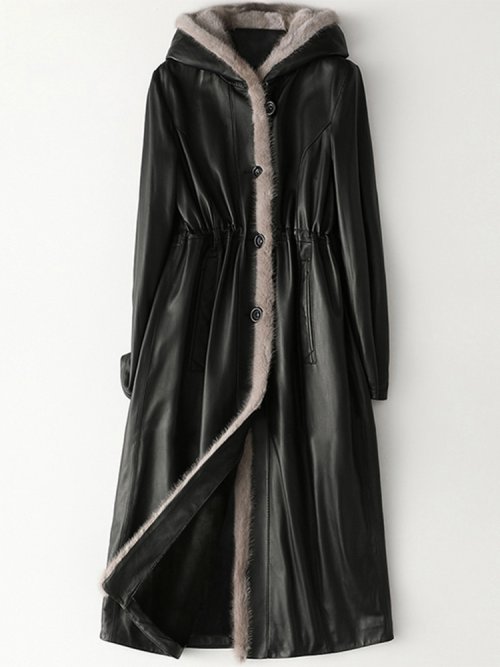 Image de Manteau Long en Cuir Noir Femme - Élégant & Chaud