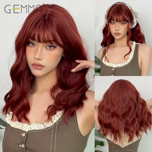 Image de Perruque Bouclée Mi-Longue avec Frange - Idéale pour Cosplay