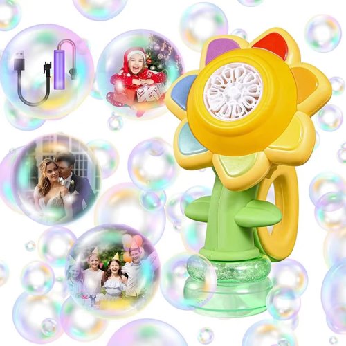 Image of Sunflower Bubble Machine for Kids – Automatic Flower-Shaped Bubble Blower with Colorful LED Lights, Outdoor Bubble Toy for Toddlers and Children