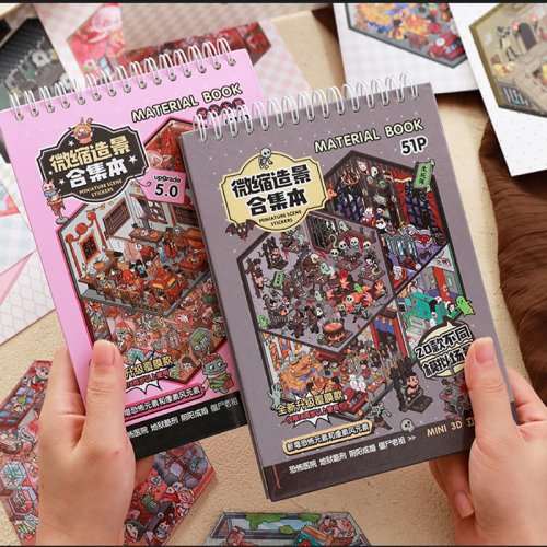 Immagine di Libro di adesivi misteriosi gotici in miniatura per casa delle bambole Fai da te 3D Estetico scuro Journaling Scrapbooking Collage Set da camera decorativa