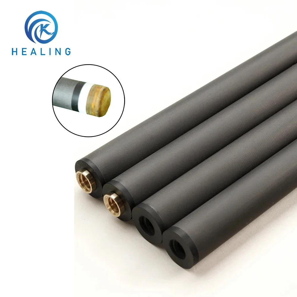 Zdjęcie Profesjonalny wał z włókna węglowego do kija bilardowego – czarna technologia OEM z końcówką ze świńskiej skóry i piankowymi wałkami węglowymi dla graczy snookera