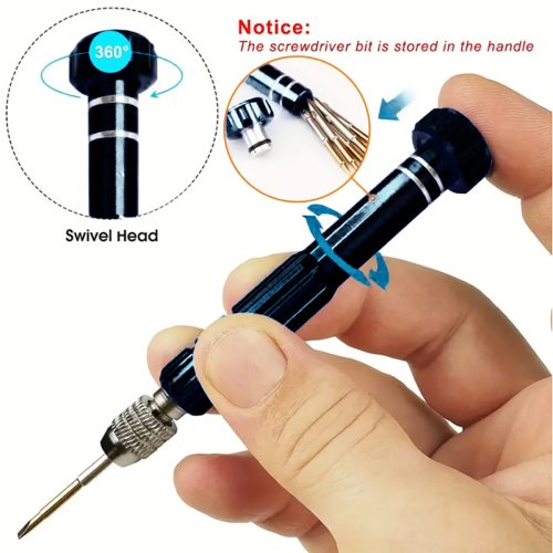 Imagen de Kit de Destornillador Multifuncional 5 en 1 Compacto para Reparación de Gafas, Teléfonos Móviles, Joyería y Electrónica