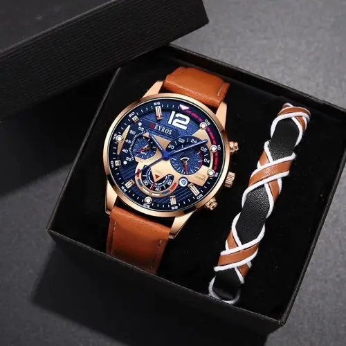 Image de Montres Homme Luxe - Set 2 Pièces Cuir Marron