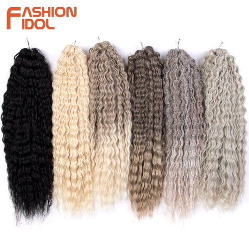 Image of Natural-Looking Water Wave Synthetic Hair Extensions - 24-Inch Passion Twist Crochet Hair in Blonde and Pink for Women & Cosplay