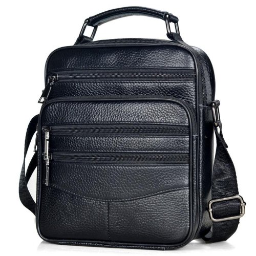 Imagen de Bolso de Mano de Piel Auténtica para Hombre, Bandolera de Cuero de Vaca de Alta Calidad con Compartimento para iPad, Maletín Mediano Ideal para Negocios y Viajes
