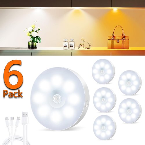 Immagine di Luci notturne ricaricabili USB per interni con sensore di movimento, luce notturna magnetica wireless con batteria a lunga durata per armadio, scale