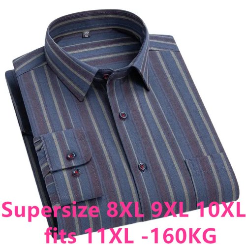 Image of Big & Tall Men's 100% Cotton Long Sleeve Oxford Shirt with Pocket – Striped Casual Slim Fit in Sizes 8XL, 9XL, 10XL, 11XL
