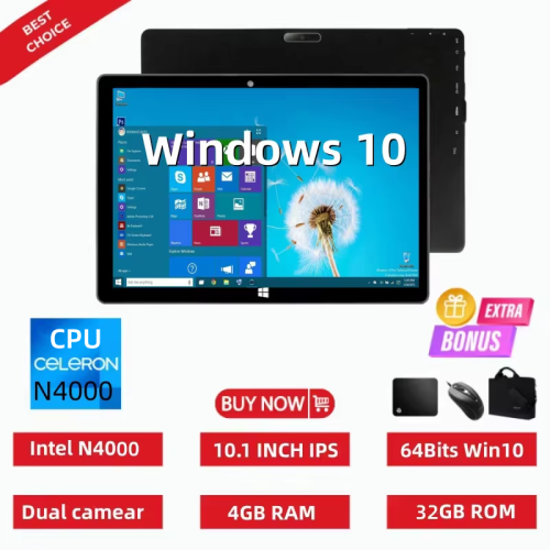 Immagine di Tablet Max111 da 10.1 Pollici con Processore Intel N4000, Windows 10 64-bit, 4GB RAM DDR3, 32GB ROM, USB 3.0 e Schermo IPS HD 1280x800