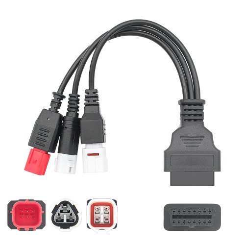 Immagine di Adattatore OBD2 Moto 3 in 1 per Yamaha 3Pin, Honda 6Pin e 16Pin – Cavo Diagnostico Universale per Motociclette