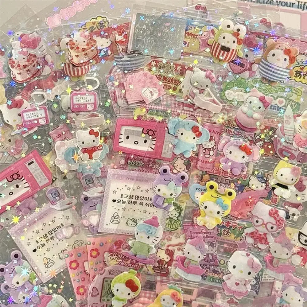 Immagine di 5 pezzi Hello Kitty Rilakkuma simpatico cartone animato adesivo fustellato Kitty Cat Anime manuali adesivi materiali adesivi laser lampeggianti