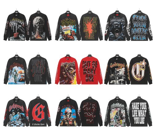 Zdjęcie Koszulka z Długim Rękawem w Stylu High Street Hip Hop – Luźna, Letnia, Z Efektem Sprania i Postarzenia, Nadruk Czaszki, Bawełniana Marki Quality Godspeed