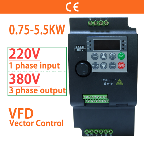 Imagen de Inversor de Frecuencia Variable VFD 220V a 380V - Controlador de Velocidad para Motores Eléctricos de 0.75 a 5 kW
