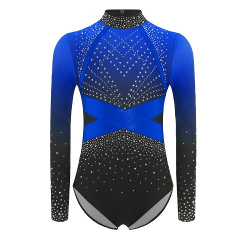Afbeelding van Glanzende Faux Diamanten Strass Lange Mouw Ballet Dans Turnpakje voor Gymnastiek, Ballerina, Ballroom en Kunstschaatsen