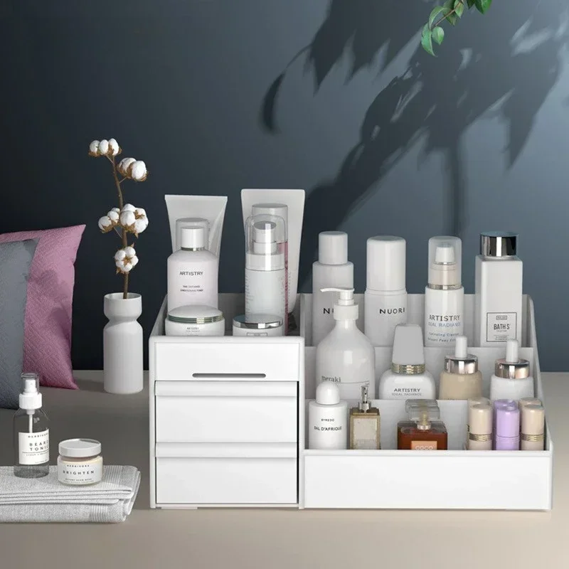 Image of New Plastic Drawer Makeup Storage Box Dormitory Finishing Shelf Skin Care Cosmetics Dressing Table Desktop Stationery Box