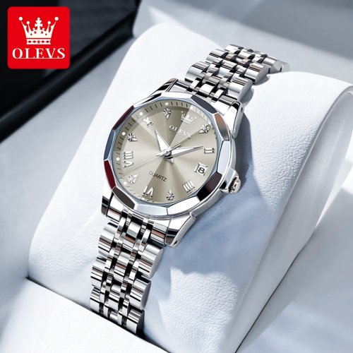 Immagine di OLEVS Orologi da donna alla moda eleganti Orologio al quarzo originale di marca di lusso per donna Data luminosa in acciaio inossidabile impermeabile