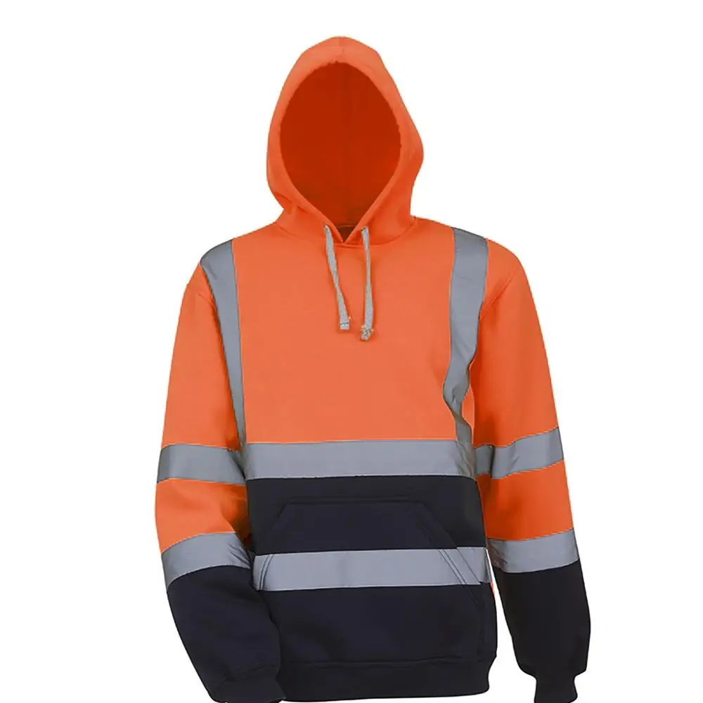 Zdjęcie Kurtka z polaru odblaskowa z kapturem, pomarańczowa bluza męska z długim rękawem, wysokiej widoczności dla pracy na zewnątrz i aktywności outdoor