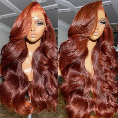 Image de Perruque Lace Front Cheveux Humains Rouge Brun Naturel 40 pouces