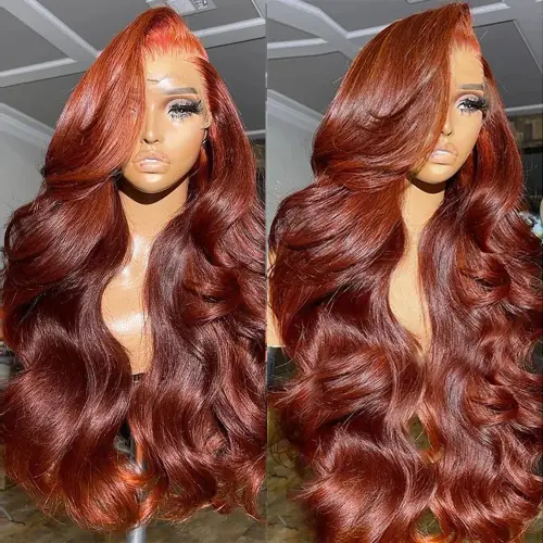 Image de Perruque Lace Front Cheveux Humains Rouge Brun Naturel 40 pouces