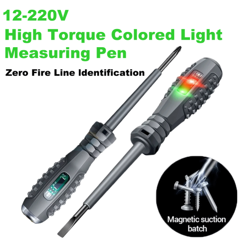 Immagine di Penna Tester di Tensione Intelligente AC con Indicazione LED - Voltmetro Senza Contatto per Rilevamento Elettrico e Cacciavite Multifunzione