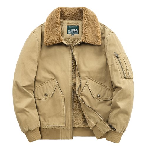 Zdjęcie Męska ciepła kurtka zimowa z bawełnianą wyściółką – nowa, gruba, codzienna odzież z klapą, idealna dla młodzieży