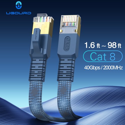 Afbeelding van Cat 8 Plat Netwerkkabel 40 Gbps, 2000 MHz, Ronde RJ45 Nylon Gevlochten LAN Kabel Patchsnoer voor Modem, Router, PC, PS4, PS5, PS6, Xbox