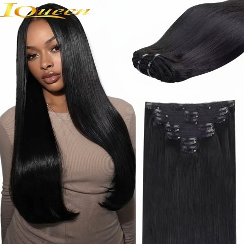 Natural Black Brazilian Straight Human Hair Clip-In Extensions Remy Hair 20-26 Inch for Women