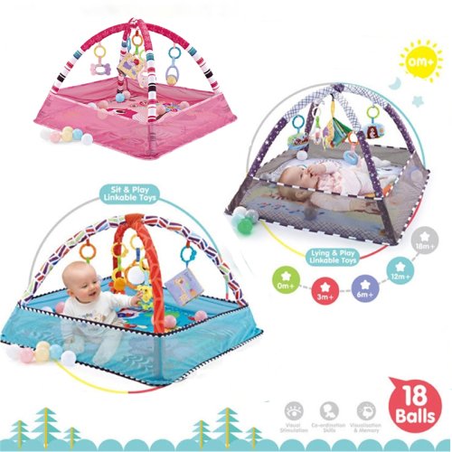 Bild von Multifunktionale Baby-Krabbeldecke mit Fitnessrahmen – Pädagogische Spielmatte für Babys mit integriertem Zaun und Lernspielzeug