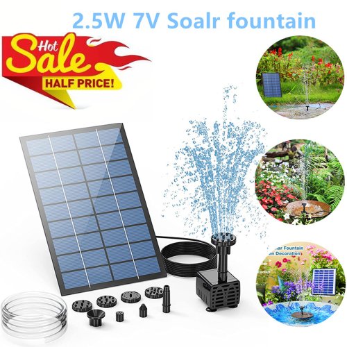 Imagen de Fuente Solar para Jardín con Bomba de Agua de 2.5 W, 6 Boquillas y Tubería de 4 Pies – Ideal para Baños de Pájaros y Estanques