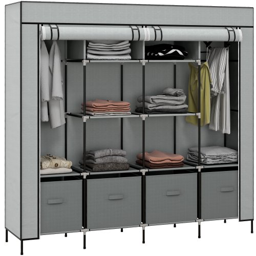 Imagen de HOMCOM Armario de Tela con 10 Compartimentos 4 Cajones 166x42,5x169,5 cm Gris
