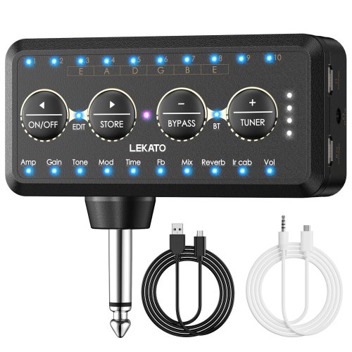 Image of Lekato PA-1 Portable Guitar Amplifier with Headphone Output, Mini Amp for Acoustic, Electric & Bass Guitars – Built-in Effects Pedal with Delay and Reverb