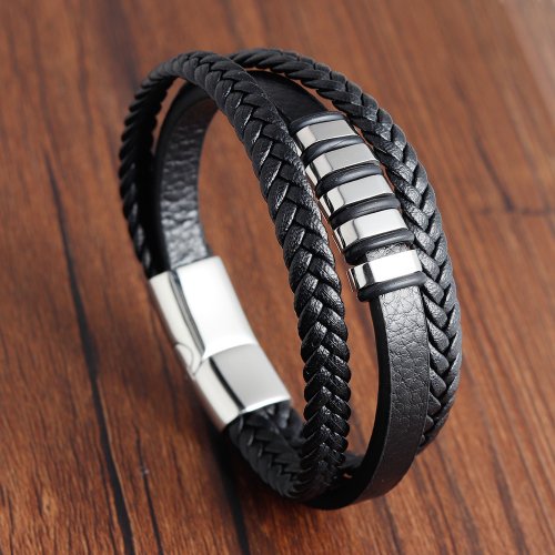 Afbeelding van Stijlvolle Gevlochten Armband voor Heren - Roestvrij Staal & Leder