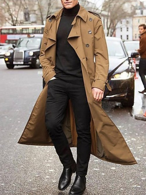 Immagine di Cappotto Trench da Uomo Designer, Modello Overlungo con Spalline, Abbigliamento Streetwear di Alta Moda per Primavera