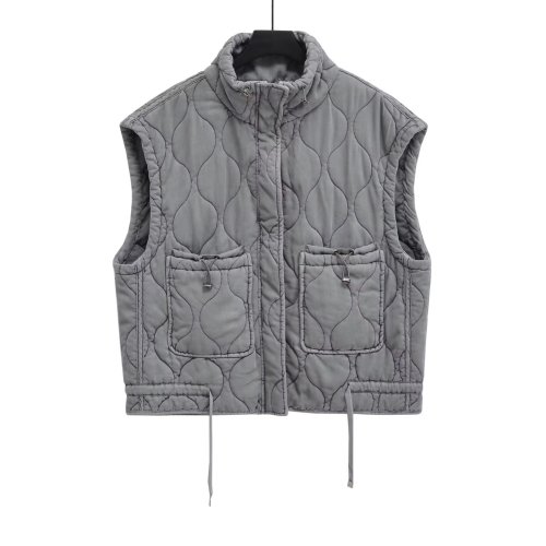 Imagen de Chaleco de Algodón para Mujer, Cuello Alto, Sin Mangas, Ligero y Cómodo para Otoño e Invierno con Bolsillos Decorativos