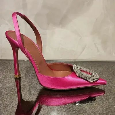 Image de Sandales à talons fins femme, bout pointu, boucle diamant, plateforme élégante