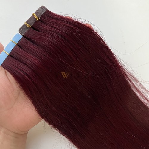 Image of Natural Straight Human Hair Tape-In Extensions - Seamless Remy Hair for Blonde and Black Shades, 20-Piece Pack