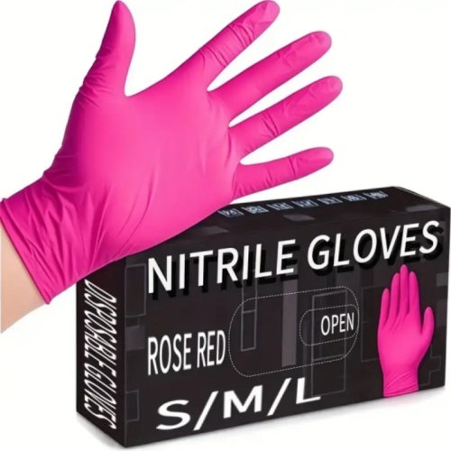 Imagen de Guantes de Nitrilo Rosa Desechables – Pack de 20, 50 o 100 Unidades para Cocina, Limpieza del Hogar, Salón de Belleza, Teñido de Cabello y Cuidado de Mascotas