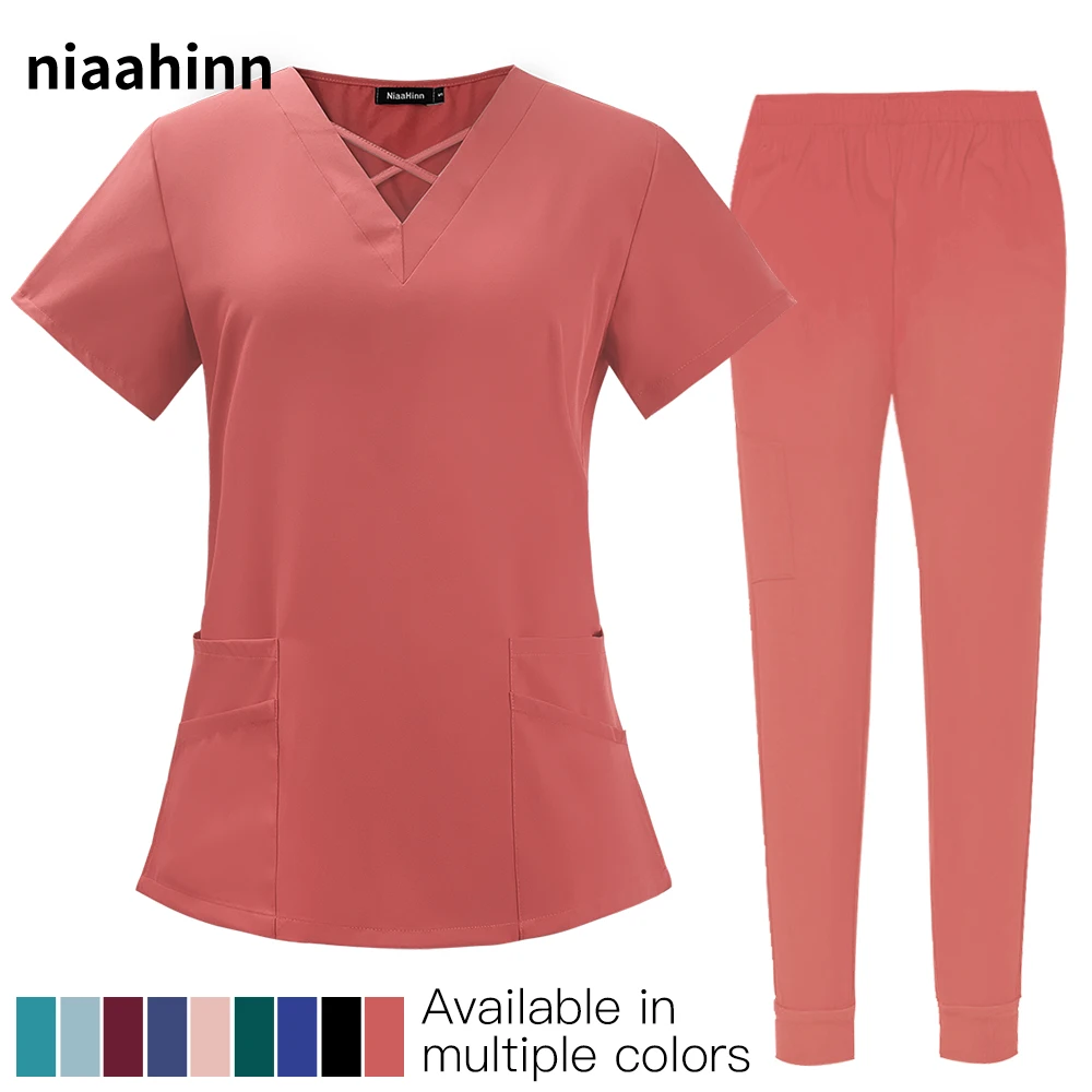 Afbeelding van Comfortabele Scrubs Uniformen voor Verpleegkundigen en Artsen - Unisex Set met Top en Joggerbroek van Dunne Stof voor Operatiekamer en Zorginstellingen