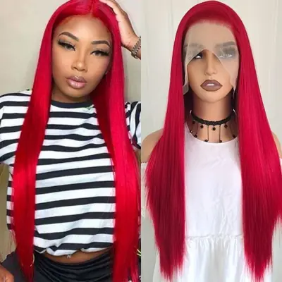 Image de Perruque Lace Front Rouge Bordeaux Longue et Lisse