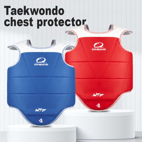 Afbeelding van Traditionele Taekwondo borstbeschermer kinderen mannen vrouwen student rood blauw Karate Taekwondo beschermers WTF goedgekeurde borst supporters TKD